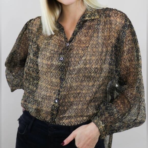 Mes Demoiselles Semi-Sheer Long Sleeve Loose Fit Button Down Shirt Size 38(6) - Picture 1 of 8